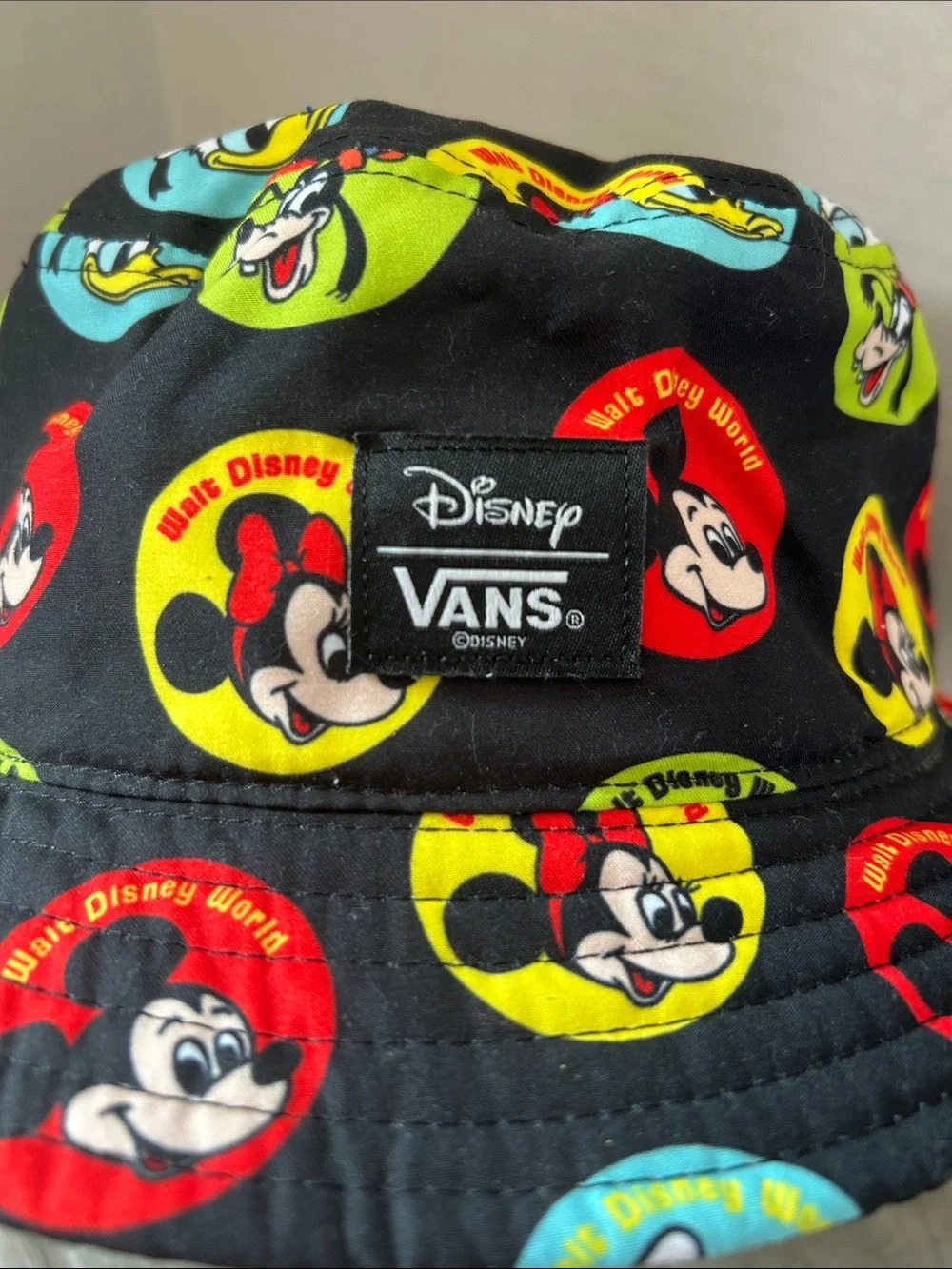 Vans x Disney Black Kids Bucket Hat with Multicolor Mickey Circles
